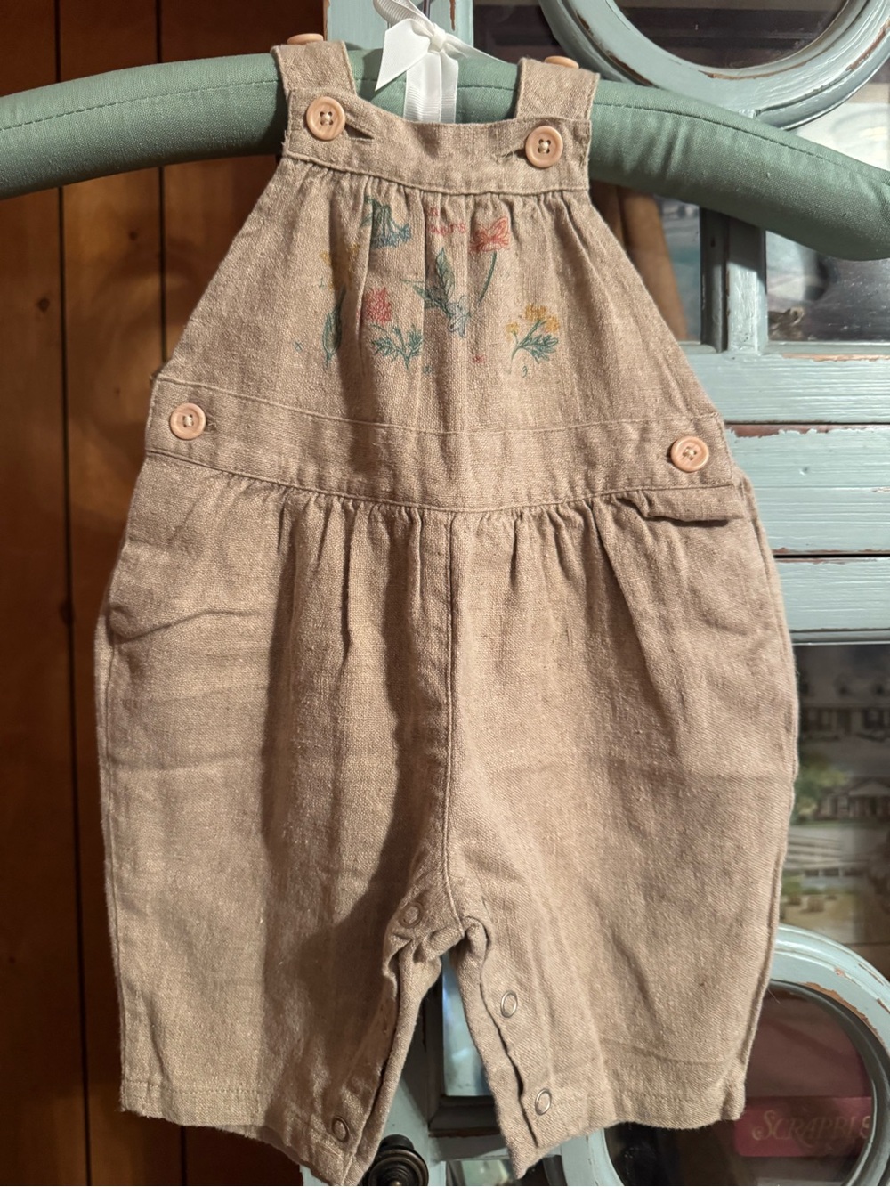 GAP Beige Baby Overalls with Pastel Floral Print